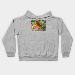 Little Orange Butterfly with Pink Dianthus Flowers Kids Hoodie